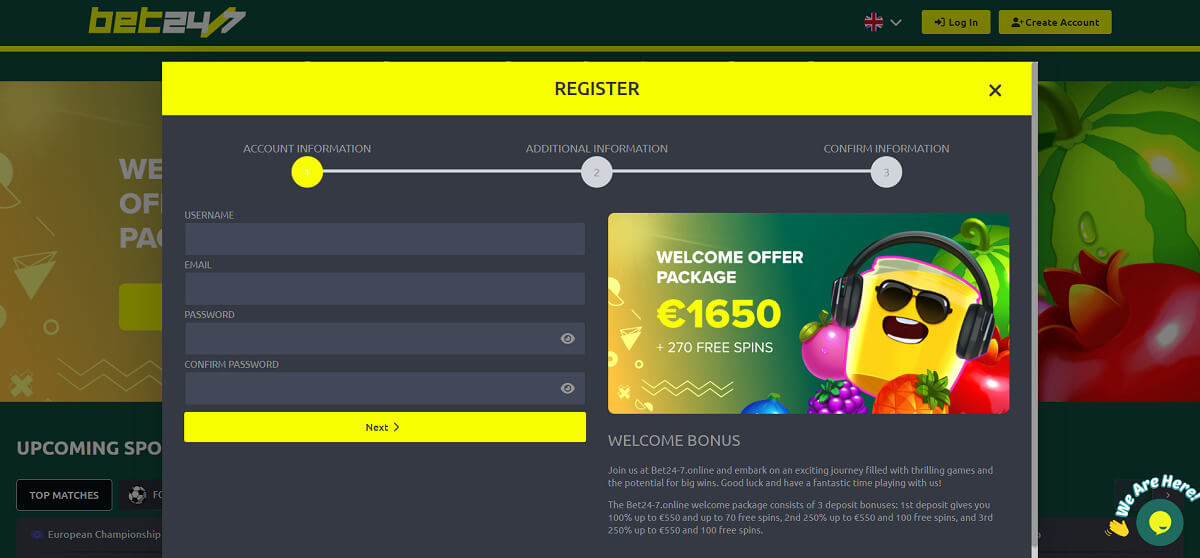 Bet24-7 Casino Login Page