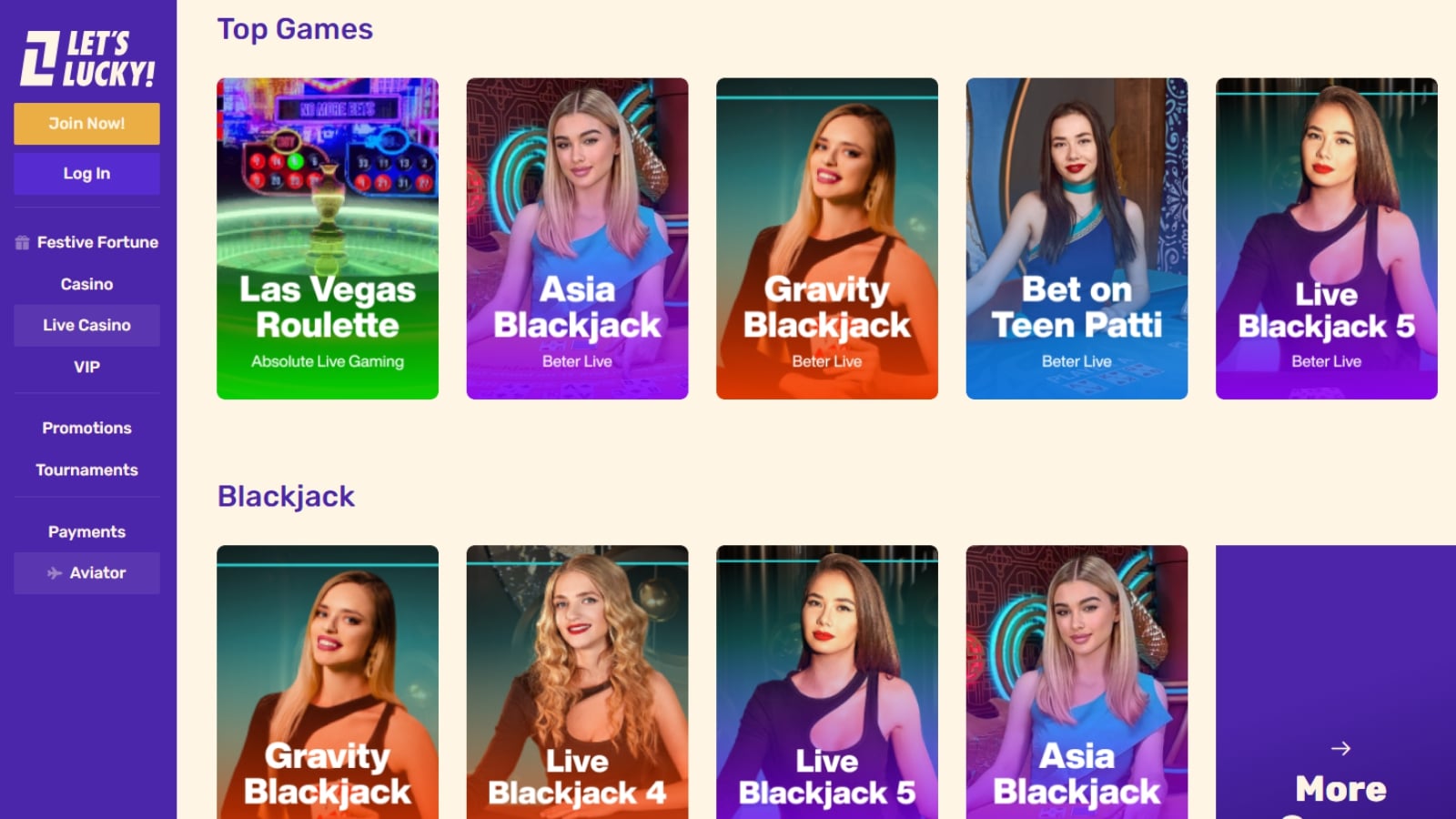 Let's Lucky Casino live providers