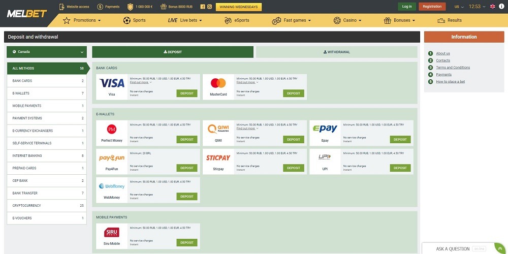 melbet casino payment methods