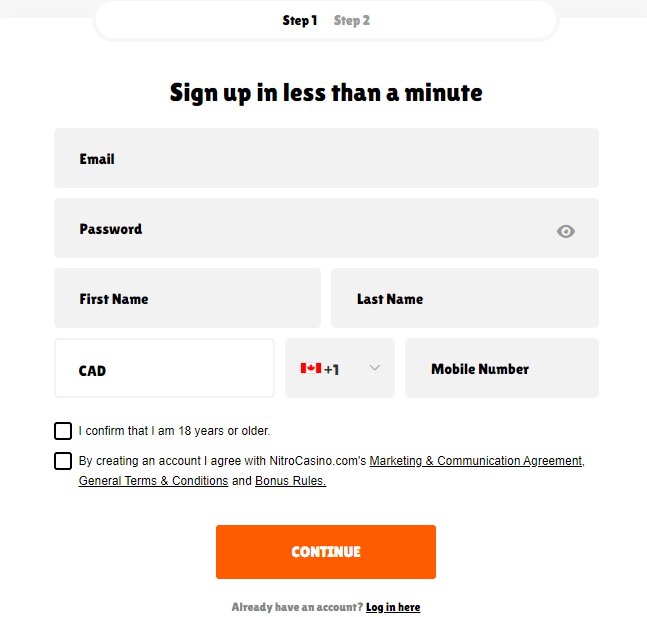 Nitro Casino Registration and Login
