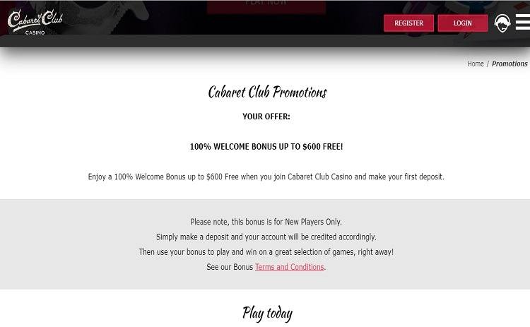 Cabaret Club casino bonus