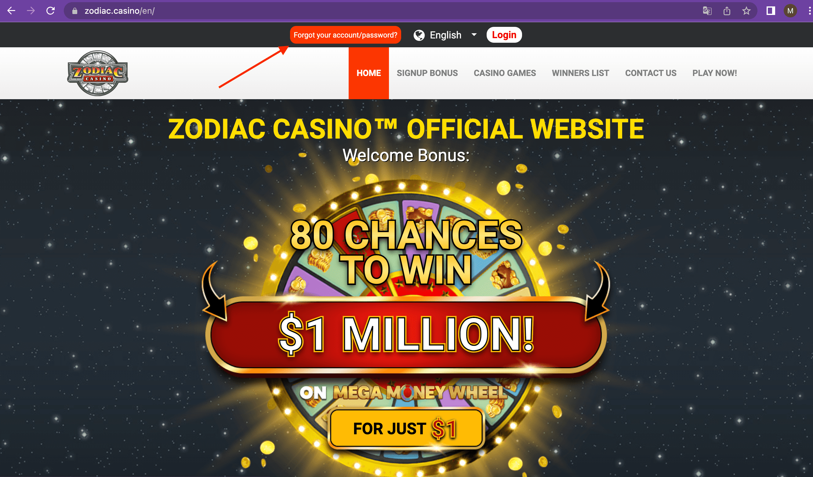 Casino Zodiac Sign In - Forgot Password