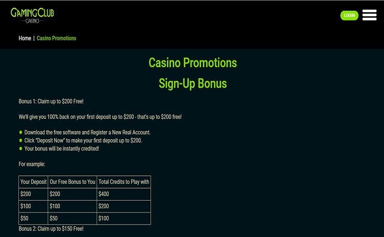 Gaming Club casino bonus