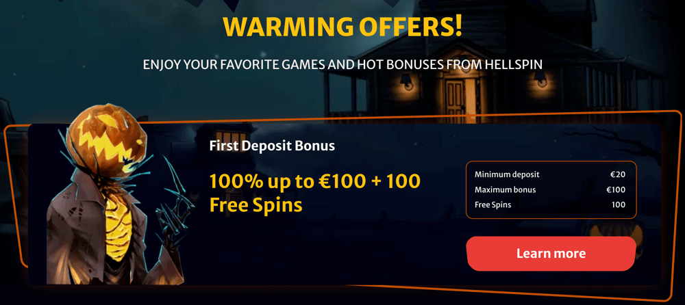 Hellspin casino claim First deposit bonus