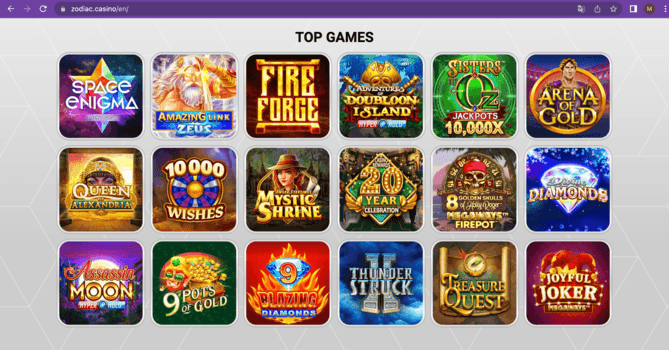 popular games available at Zodiac Casino