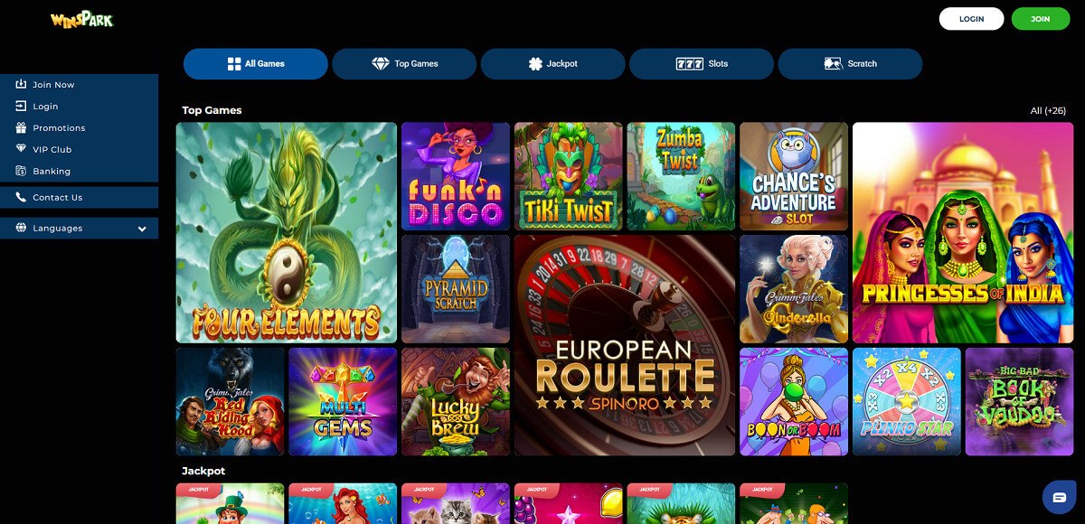Winspark casino game selection
